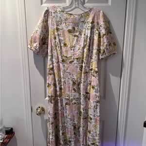 Who What Wear Pink & Olive Floral Maxi Dress
